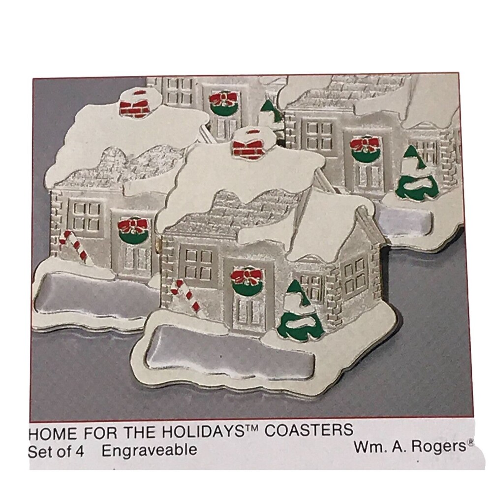 Holiday Collection Home For The Holidays Coasters Set Of 4 Silver Plated Engrave